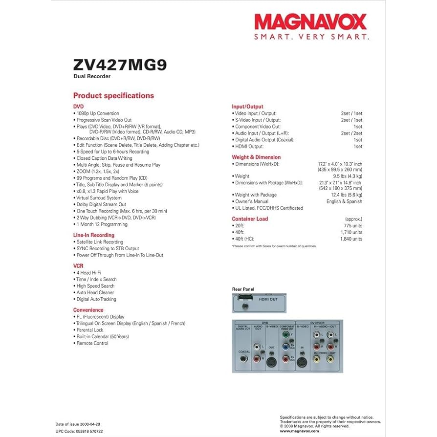 Amazon.com: Magnavox ZV427MG9 DVD Recorder / VCR with Line